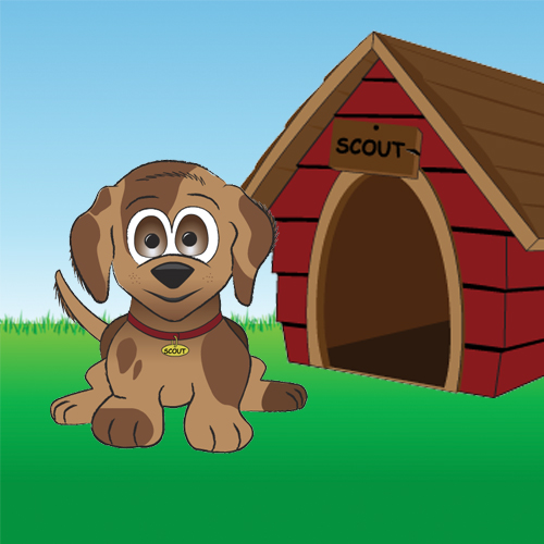 Graphic of Scout the dog and his red doghouse